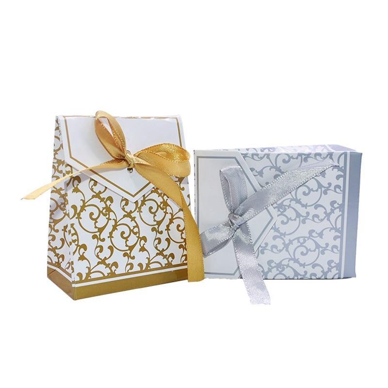 10Pcs Gold Silver Paper Candy Box Gift Bag Wedding Gift Packaging Baby Shower Favors Birthday Party Supplies Wedding Candy Box