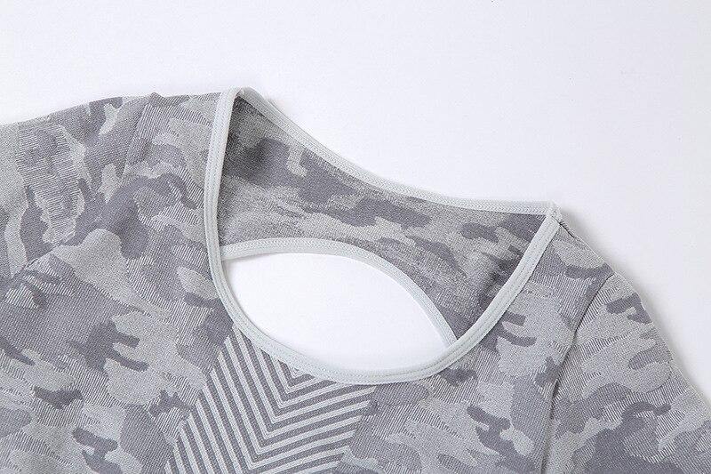 Seamless Camo Print Sportswear Yoga Set Women GYM Clothes Jogging Workout Fitness Tracksuit Short Sleeve Crop Top Leggings Suit