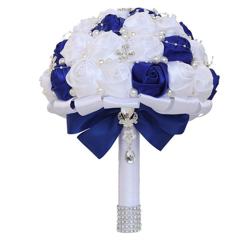 21CM Wedding Bouquet Handmade Simple Holding Flowers Silk Rose Diamond Pearl Artificial Flowers Bridal Bouquets Mariage W224E