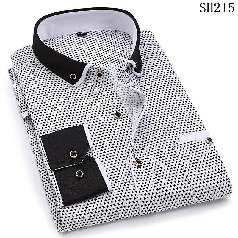 Men Fashion Casual Long Sleeve Print Shirt Slim Fit Male Social Business Dress Shirt Youth Clothing Soft Comfortable With Pocket