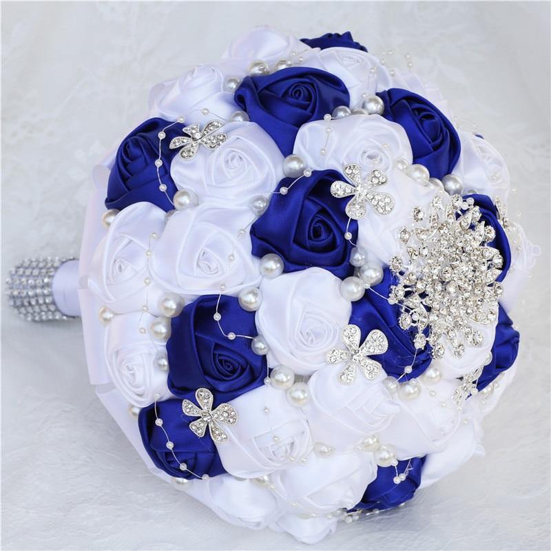 21CM Wedding Bouquet Handmade Simple Holding Flowers Silk Rose Diamond Pearl Artificial Flowers Bridal Bouquets Mariage W224E