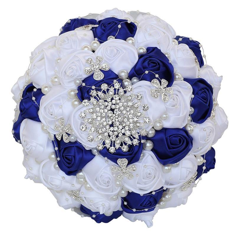 21CM Wedding Bouquet Handmade Simple Holding Flowers Silk Rose Diamond Pearl Artificial Flowers Bridal Bouquets Mariage W224E