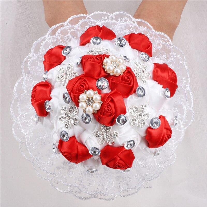 15cm Different Styles Bride Bouquets Bridal Wedding Holding Flowers With Diamond Pearls Ivory Rose Decoration Party Buque Noiva