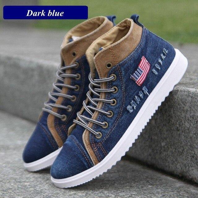 New Fashion Denim Man Canvas Shoes Men Shoes Casual High Top Sneakers 2019 Summer Breathable Plimsolls Male Footwear Men's Flats