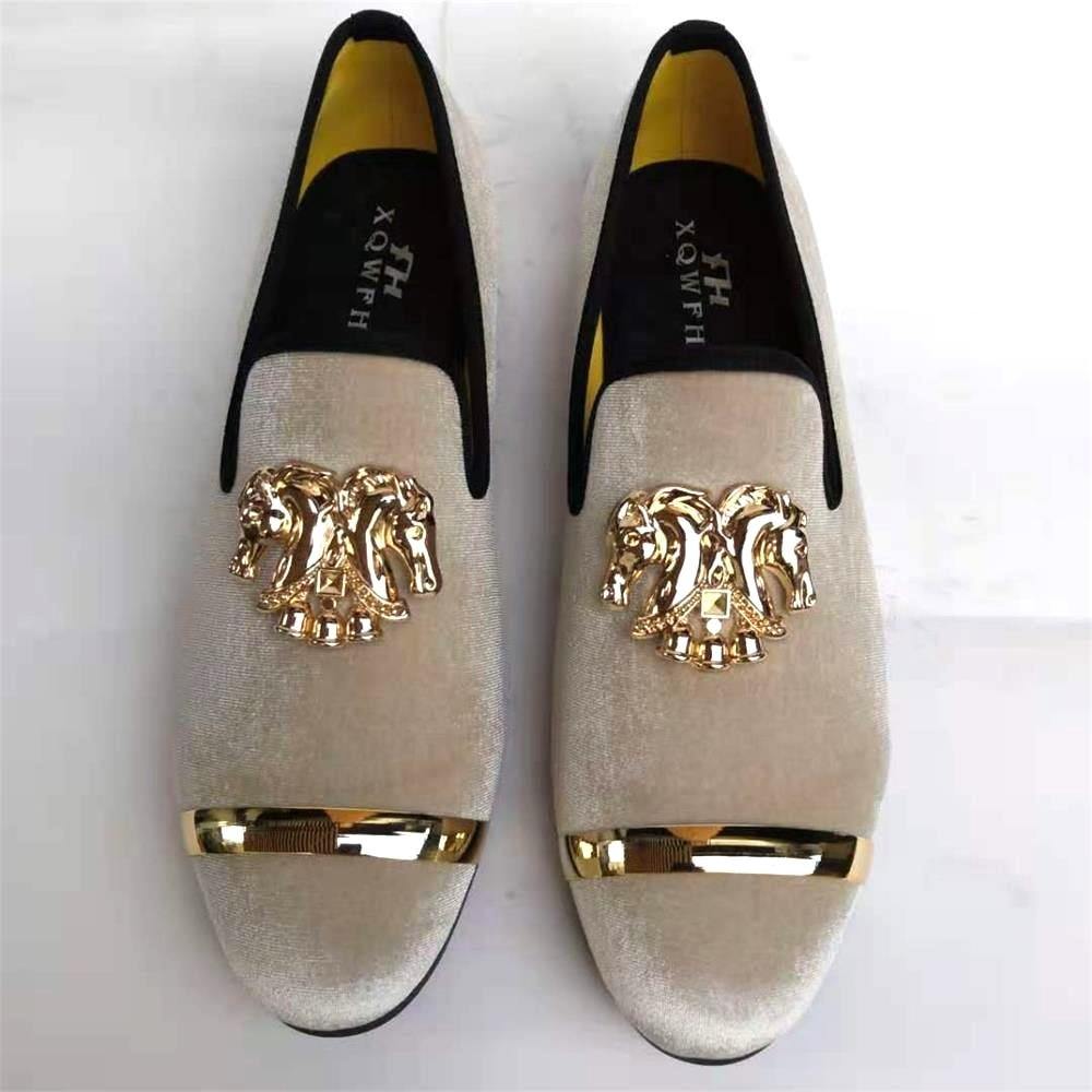 Handmade New Gold Toe Men Velvet Loafers Italy Brand Party And Wedding Men Dress Shoes