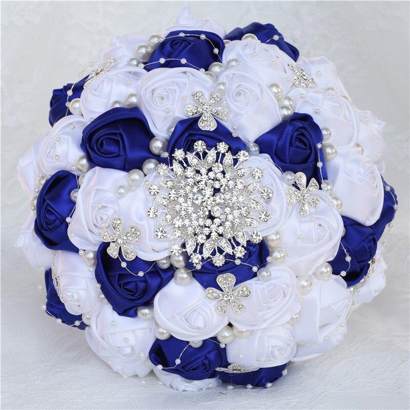 21CM Wedding Bouquet Handmade Simple Holding Flowers Silk Rose Diamond Pearl Artificial Flowers Bridal Bouquets Mariage W224E