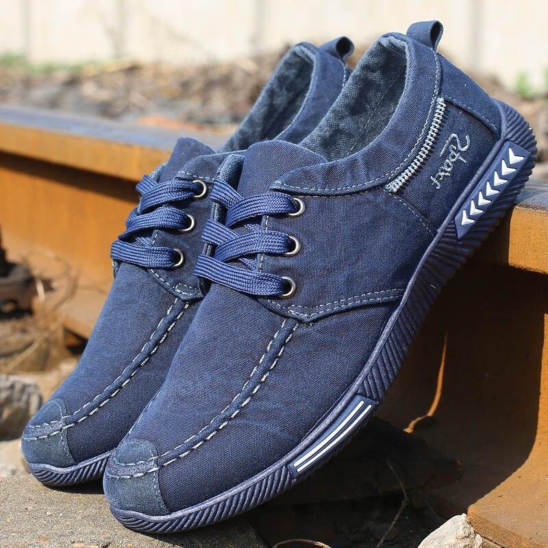 Canvas Men Shoes Big Size Spring Autumn Denim Man Casual Shoes Plimsolls Lace Up Breathable Male Flats Comfortable 2020 Footwear