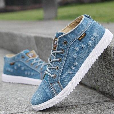 New Fashion Denim Man Canvas Shoes Men Shoes Casual High Top Sneakers 2019 Summer Breathable Plimsolls Male Footwear Men's Flats