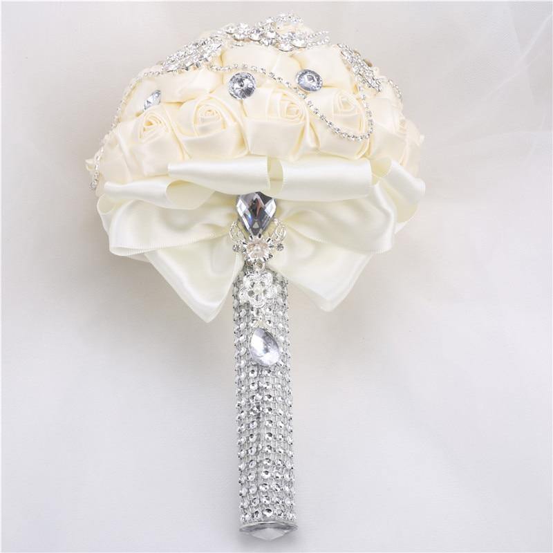 15cm Different Styles Bride Bouquets Bridal Wedding Holding Flowers With Diamond Pearls Ivory Rose Decoration Party Buque Noiva