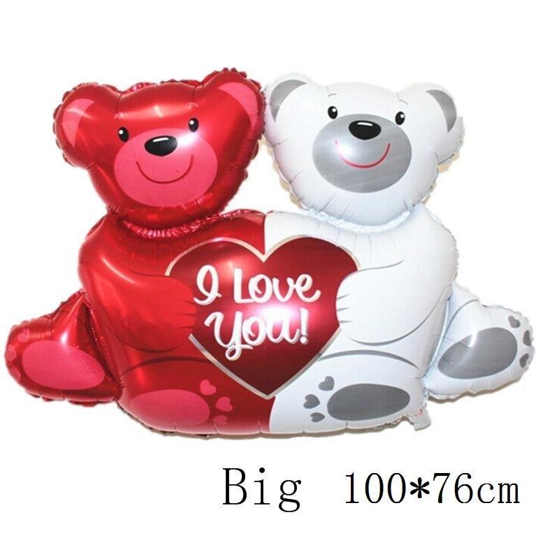 100x76cm Double Bear Hug Heart Balloons Foil Cartoon Bear I Love You Wedding Valentine's Day Event Party Balloon Decoration