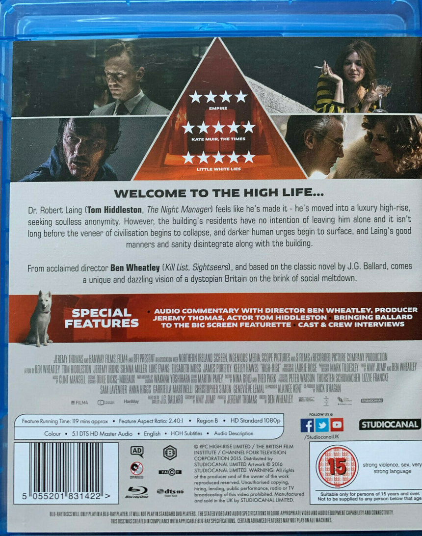 High Rise [Blu-ray] [2016] Tom Hiddleston (Actor) New Sealed