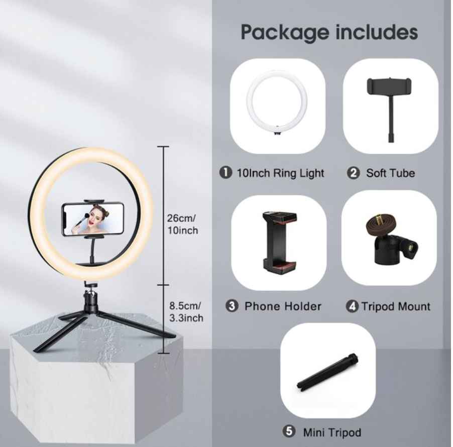 Ring Light Tripod Stand Selfie Phone Video Stream Recording