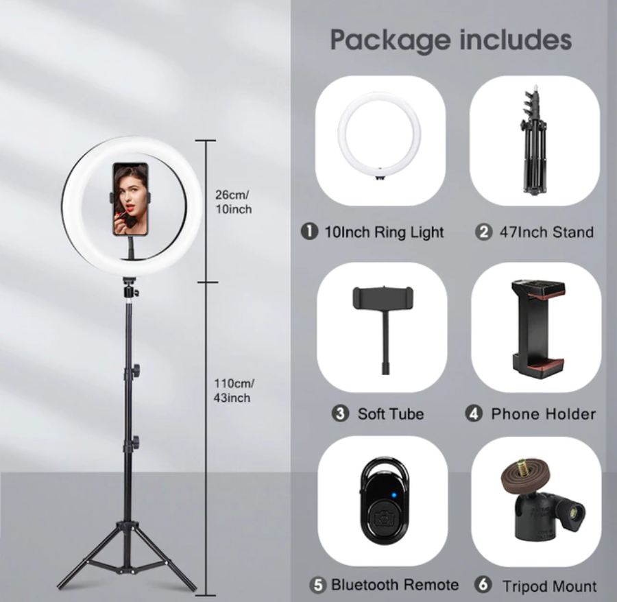Ring Light Tripod Stand Selfie Phone Video Stream Recording