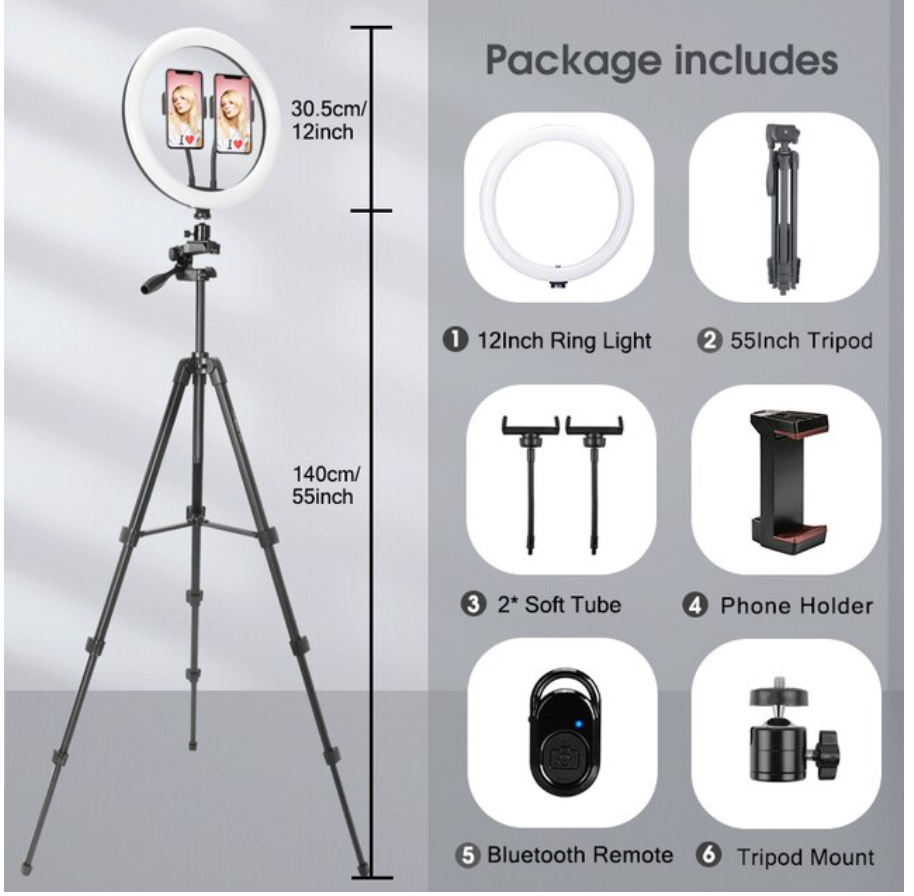 Ring Light Tripod Stand Selfie Phone Video Stream Recording