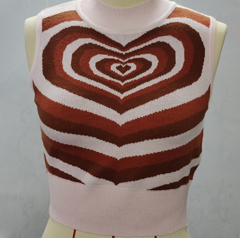 Elegant Women Heart Striped Sweaters  Round Neck