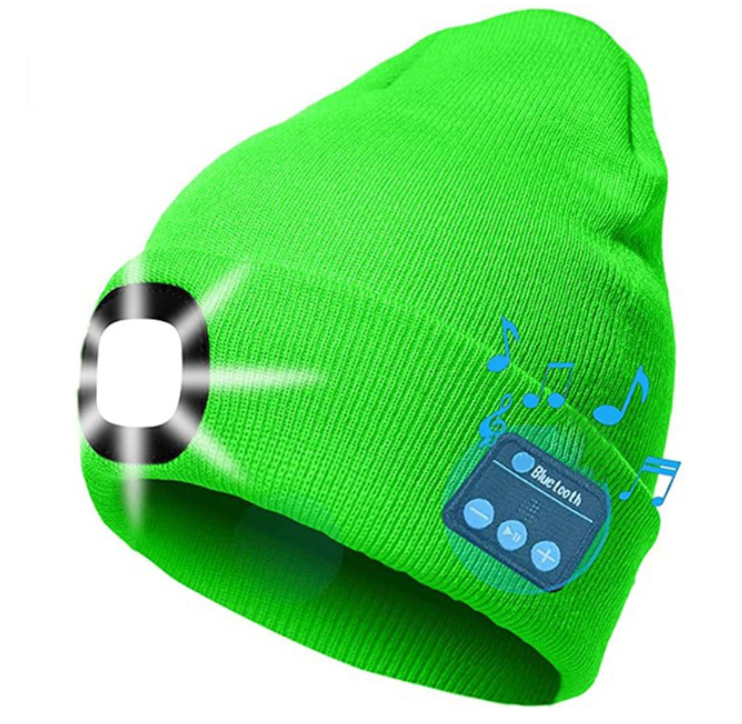 Winter Beanie LED Lighted Knitted Headphones Rechargeable Cap
