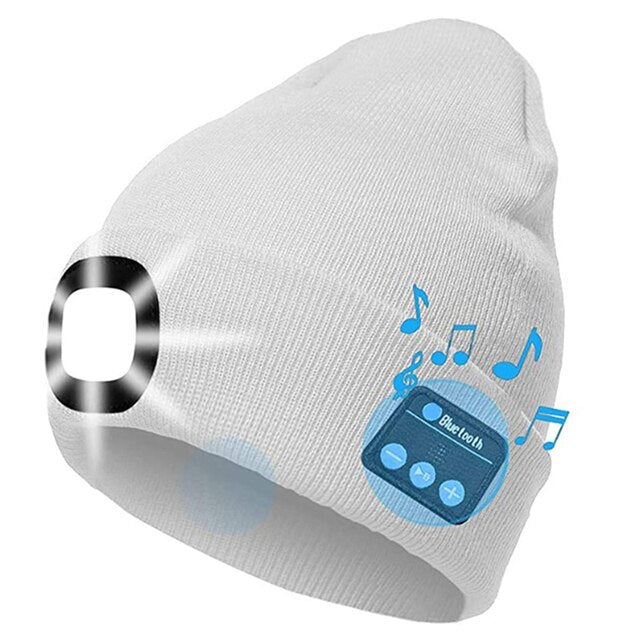 Winter Beanie LED Lighted Knitted Headphones Rechargeable Cap