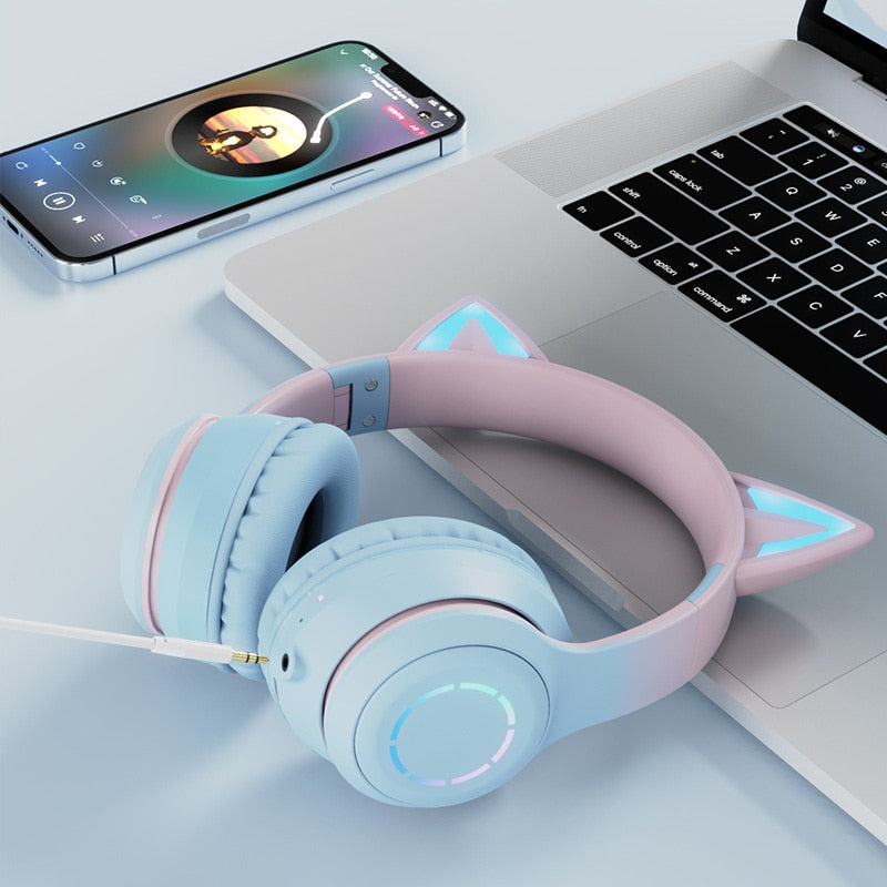 Cat Kids Wireless Bluetooth LED Headphones .5mm Plug