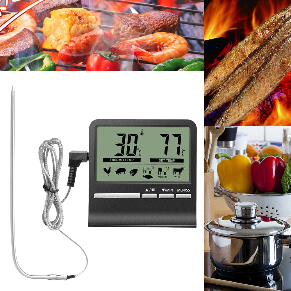 Baking Alarm Time Digital Kitchen Barbecue Food Thermometer
