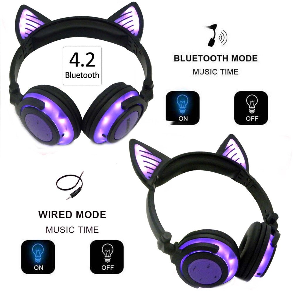 Cat Wireless Headphones Flashing Glowing Bluetooth Headset