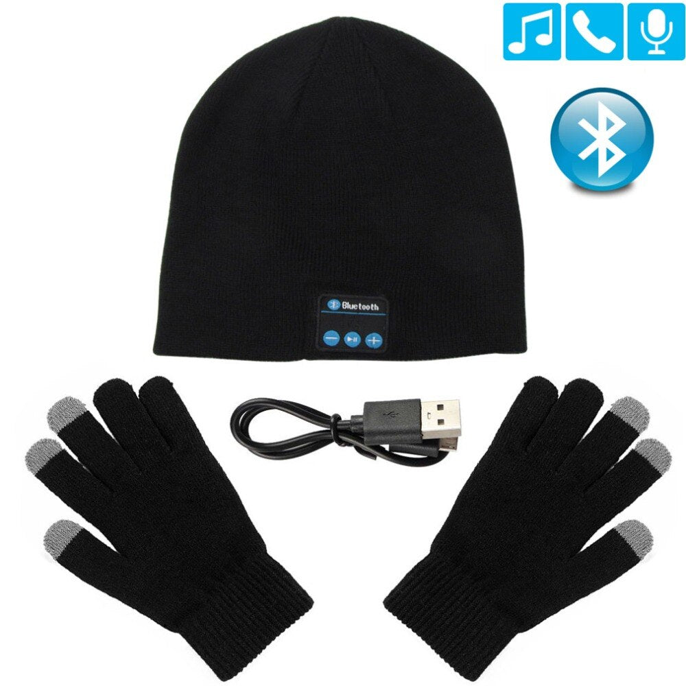 Hat Beanie Bluetooth Wireless Warm Cap Headphones + Gloves