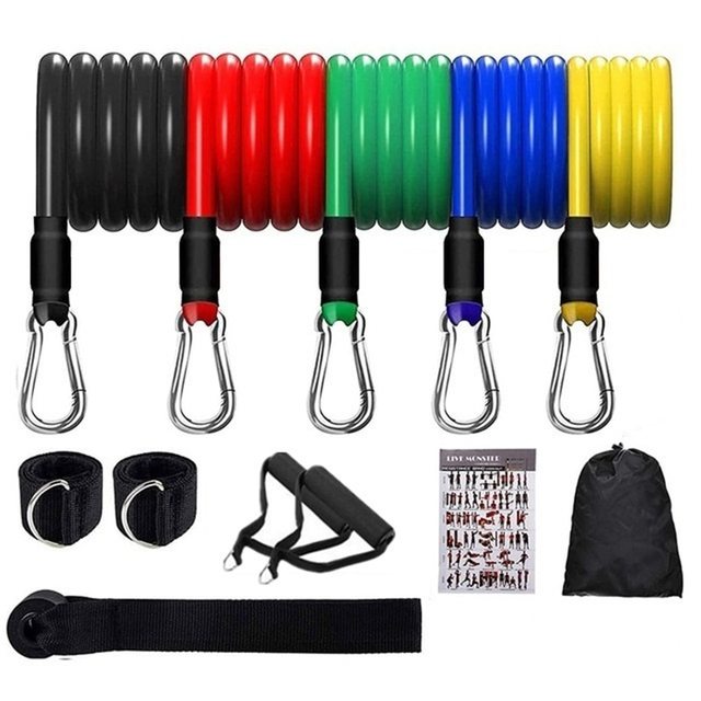 Bands Resistance Set Exercise Workout Yoga Fitness Home Gym