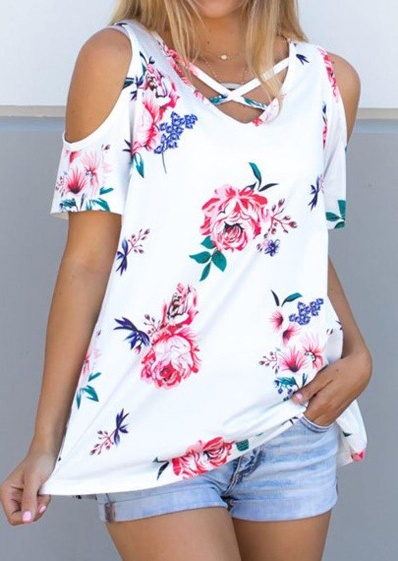 Women Off Shoulder Flower Short Sleeve Top - Mercy Abounding