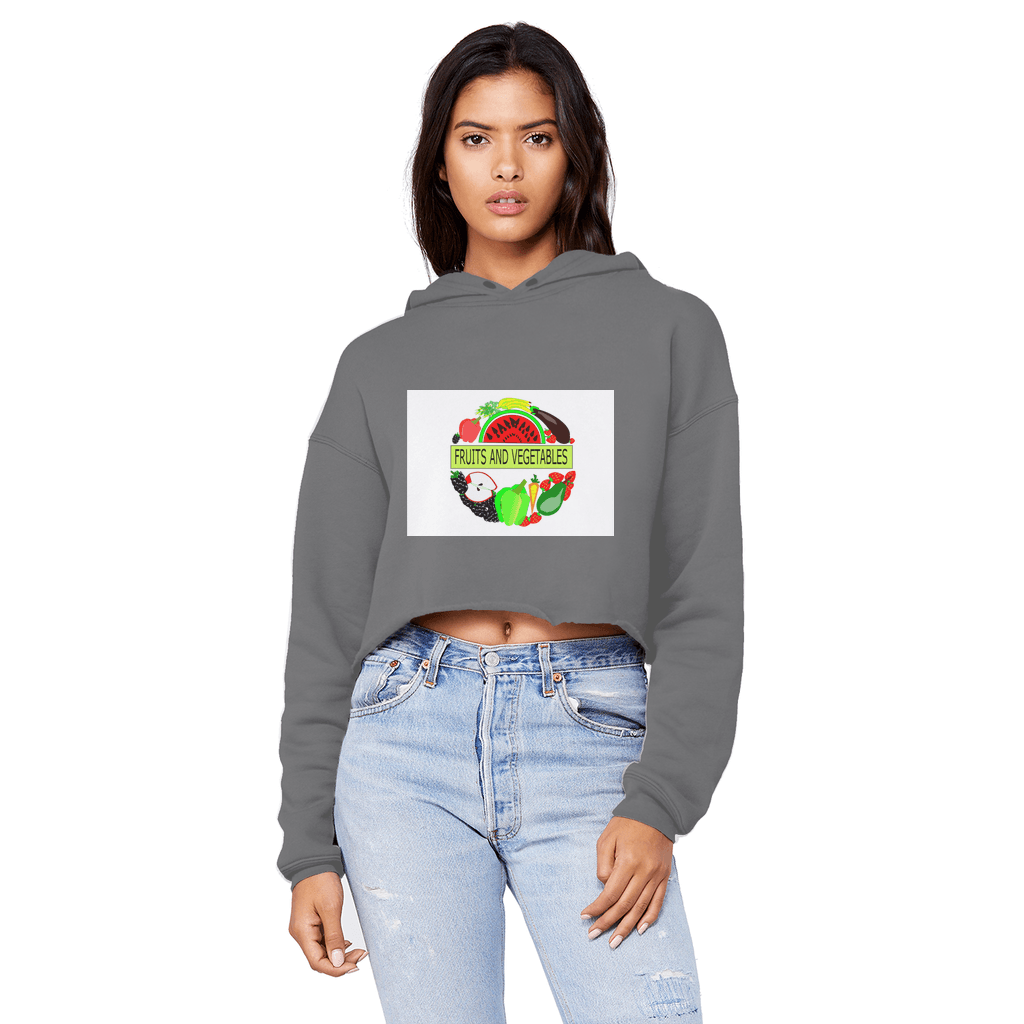 Unisex Fruits And Vegetables Design Cropped Raw Edge Boyfriend Hoodie - Mercy Abounding