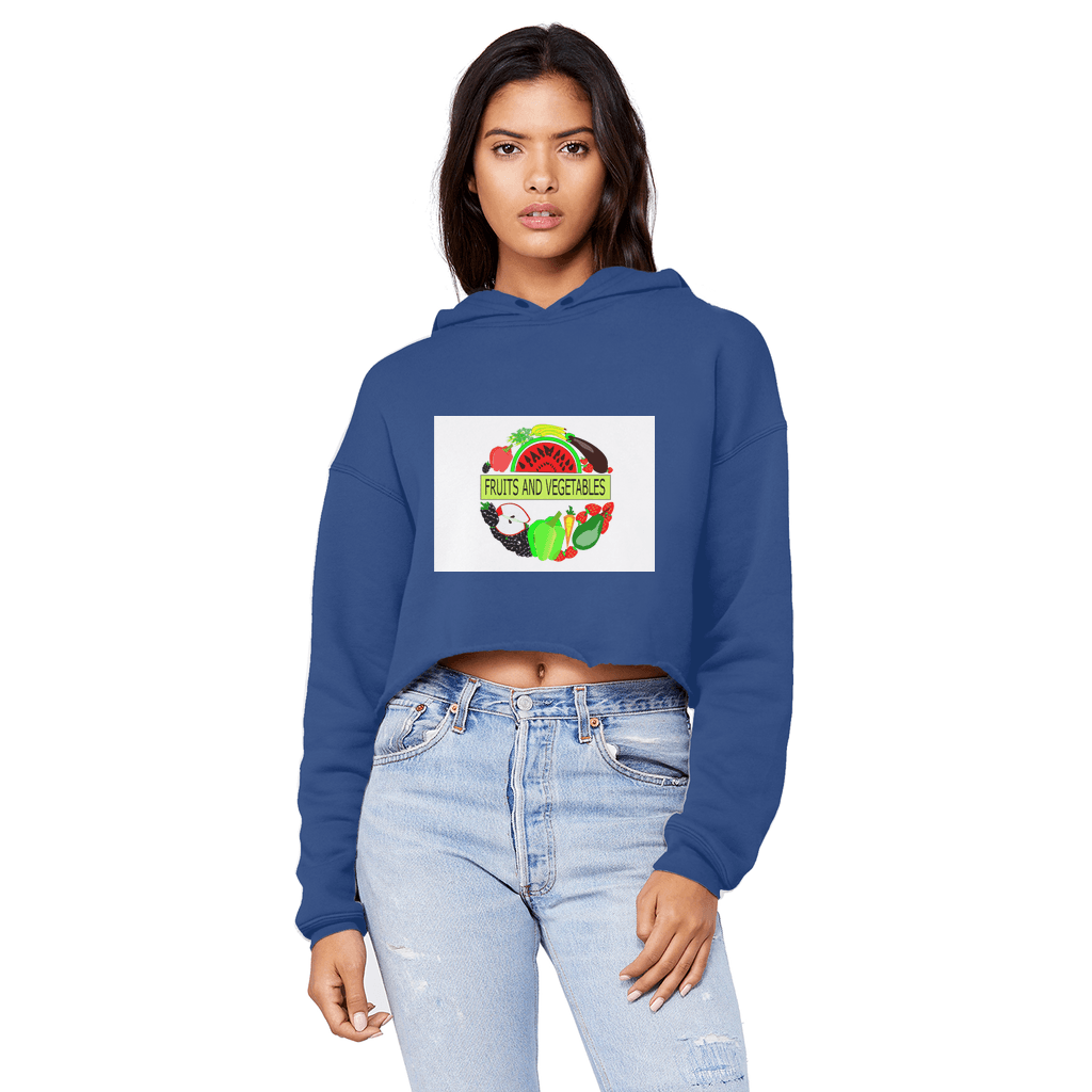 Unisex Fruits And Vegetables Design Cropped Raw Edge Boyfriend Hoodie - Mercy Abounding