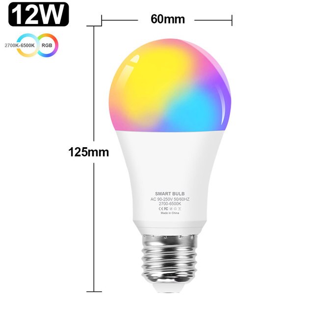 Smart Light Bulb RGB Dimmable Lamp 8W 12W 15W Voice Control