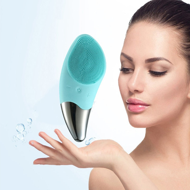 Electric Ultrasonic Silicone Facial Cleansing Massager Brushes