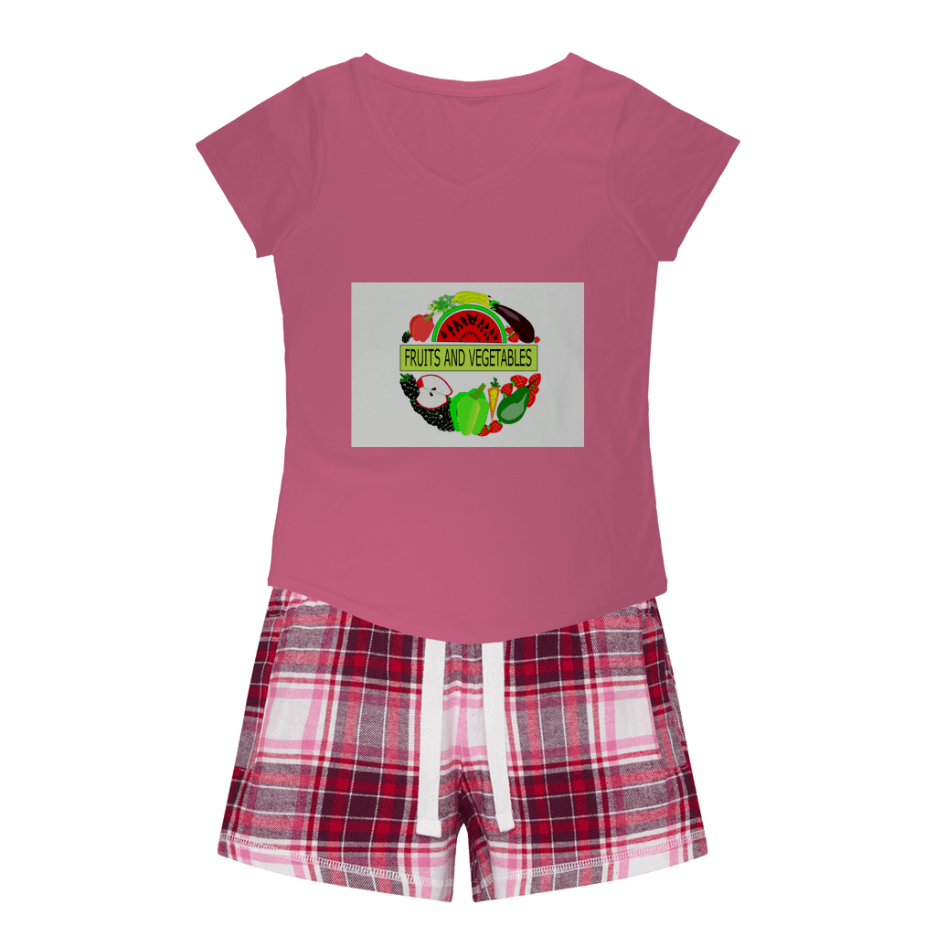 Beautiful Fruits And Vegetables Design Girls Sleepy Nightwear Tee Flannel Short - Mercy Abounding