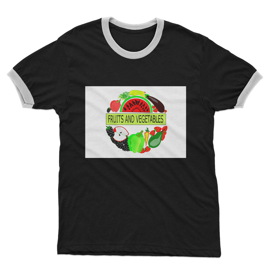 Adult Crew Neck Ringer Fruits And Vegetables Design T-Shirt - Mercy Abounding