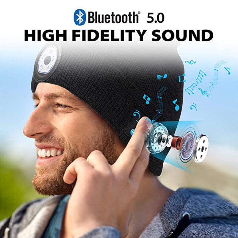 Unisex LED knitted warm winter beanie Headphones hat