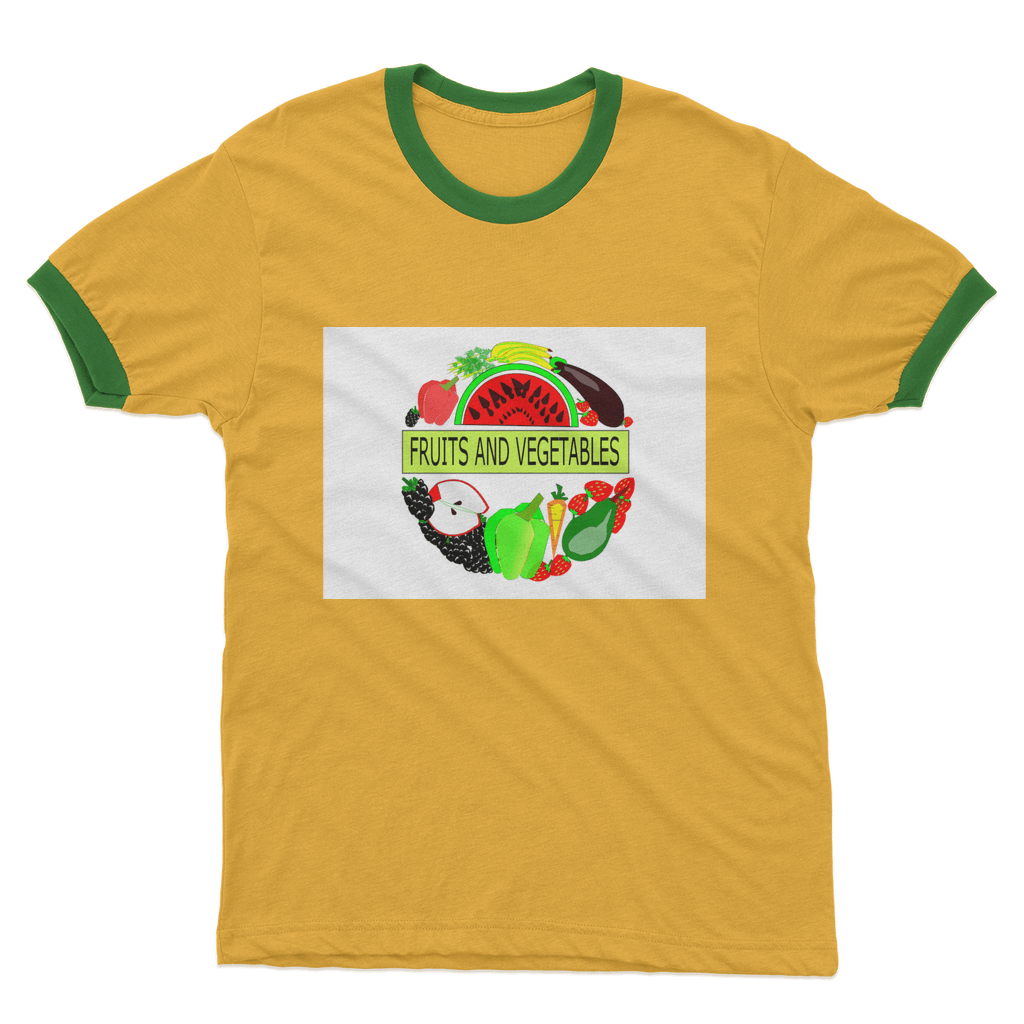 Adult Crew Neck Ringer Fruits And Vegetables Design T-Shirt - Mercy Abounding