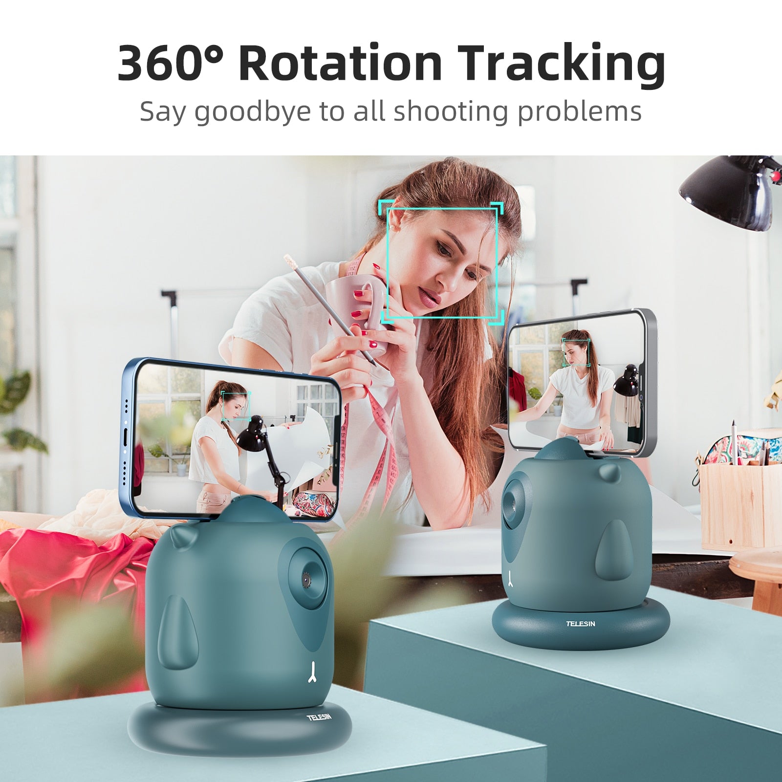 Tracking Face TELESIN Gimbal 360 Auto Rotation Selfie Phone Holder