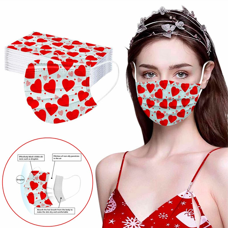 Adult Valentine Wedding Love Heart Reusable Washable Gifts Face Mask