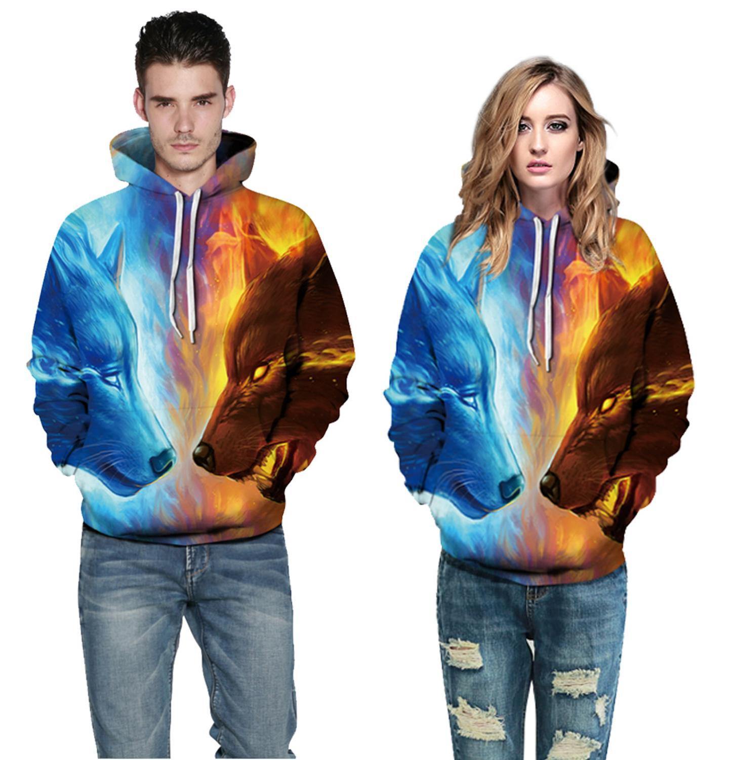 Gorgeous Men Woman Wolf Hooded Sweater For Couple, Sport - Mercy Abounding