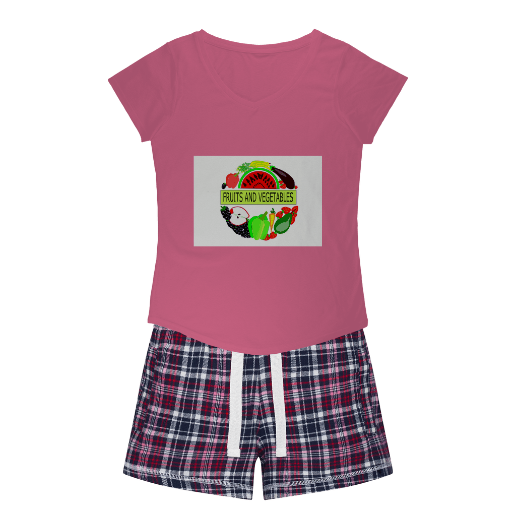 Beautiful Fruits And Vegetables Design Girls Sleepy Nightwear Tee Flannel Short - Mercy Abounding