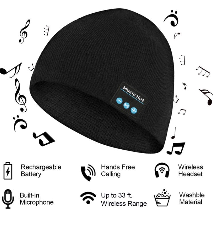 Beanie USB rechargeable wireless music headphones speaker hat