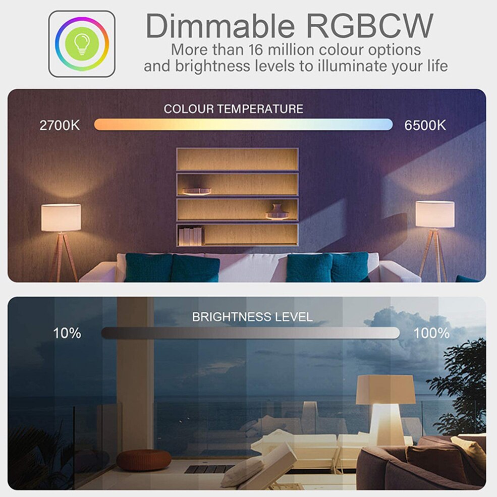 Bulb Light 15W WiFi Dimmable  E27 RGB Alexa Echo Google Home