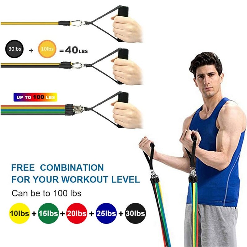 Bands Resistance Set Exercise Workout Yoga Fitness Home Gym