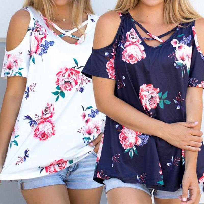 Women Off Shoulder Flower Short Sleeve Top - Mercy Abounding