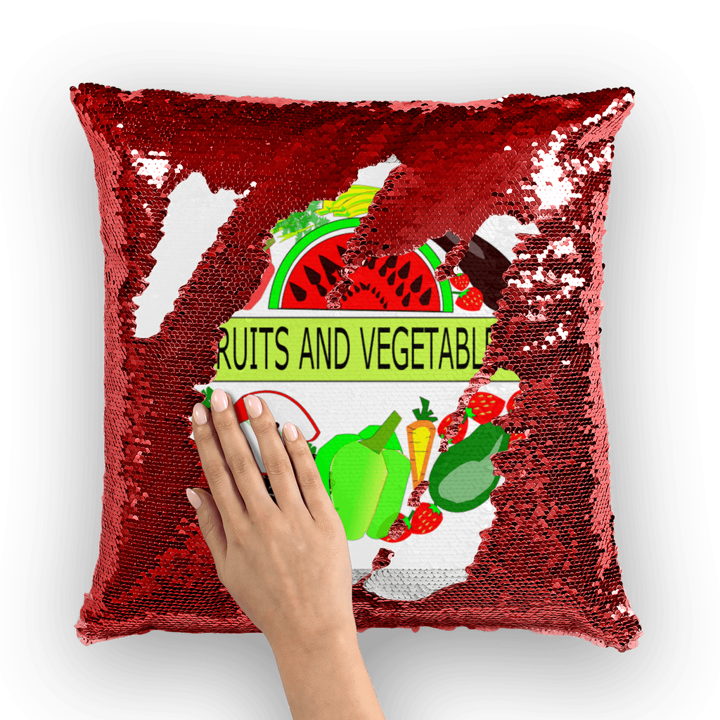 Gorgeous Home Decor Fruits And Vegetables Design Sequin Cushion Cover - Mercy Abounding