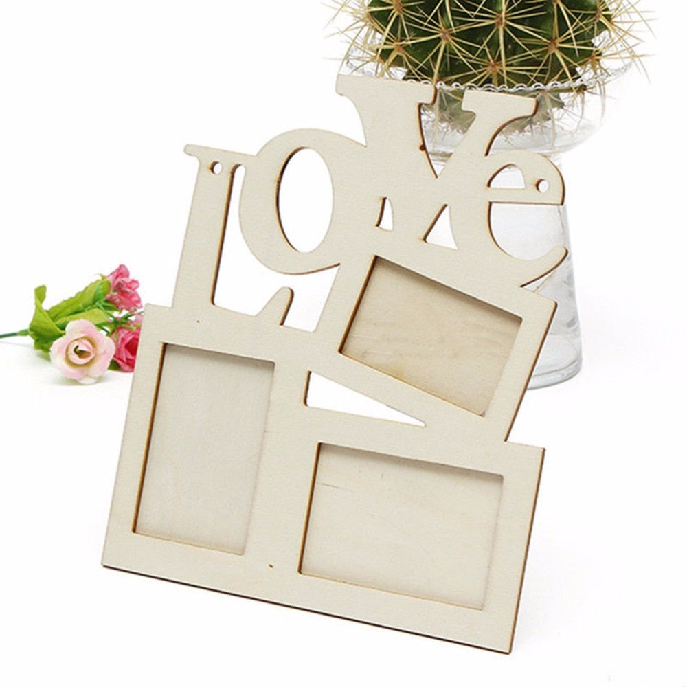 White Base Love Hollow  Wooden Family Photo Picture Frame