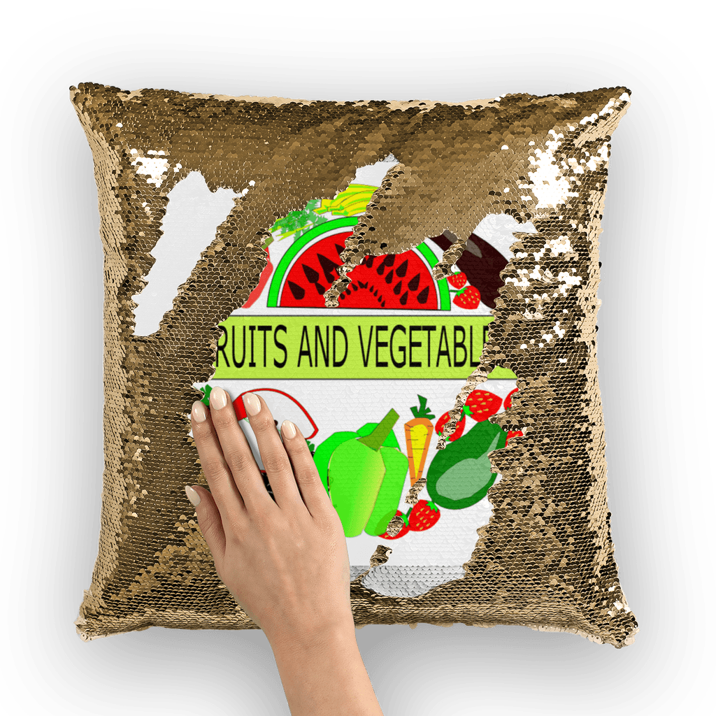 Gorgeous Home Decor Fruits And Vegetables Design Sequin Cushion Cover - Mercy Abounding