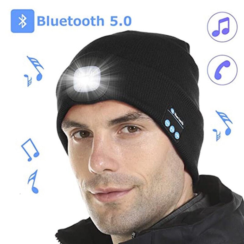 Unisex LED knitted warm winter beanie Headphones hat