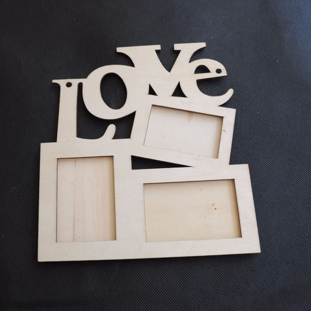 White Base Love Hollow  Wooden Family Photo Picture Frame