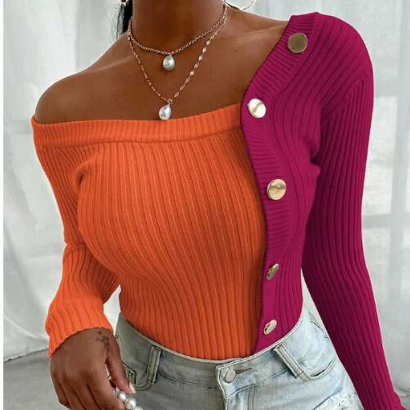 Sexy Women Sweaters Long Sleeve Off Shoulder Knitted Tops