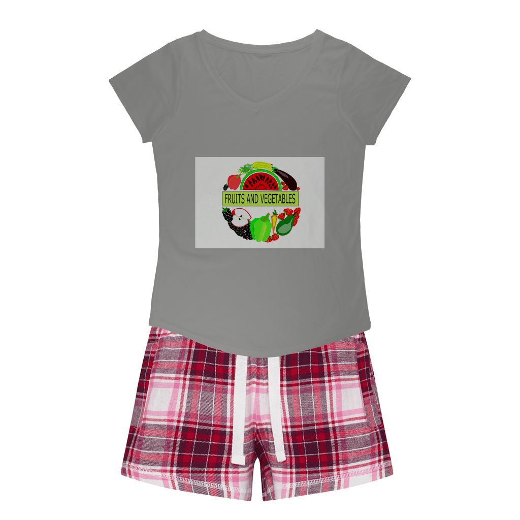 Beautiful Fruits And Vegetables Design Girls Sleepy Nightwear Tee Flannel Short - Mercy Abounding
